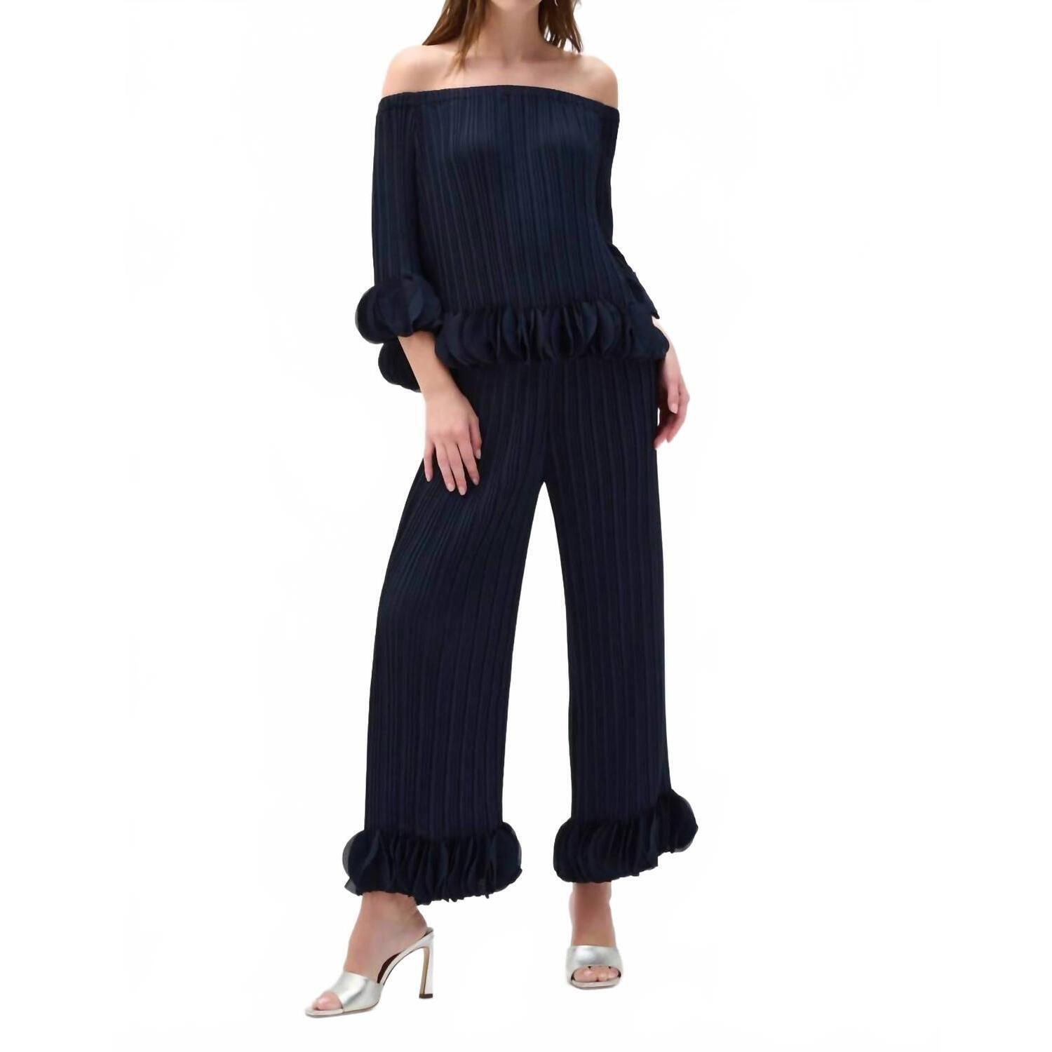 New Joseph Ribkoff Lightweight Pleated Wide Leg Pants In Midnight Blue